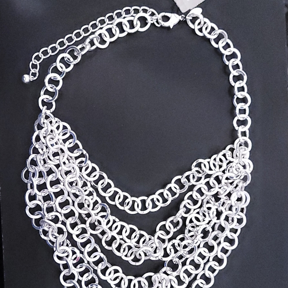 CHICOS Silver Tone Chunky Multi Chain Mail Necklace - Picture 2 of 4